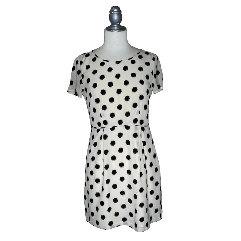 100% Silk Broadway & Broome Lined Polka Dot Beige  Dress 4